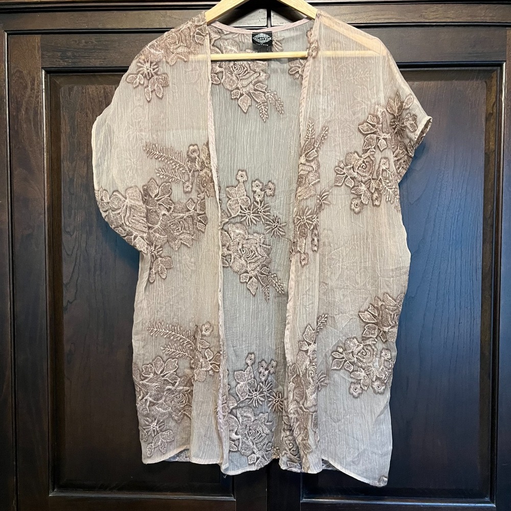 Calstyle Sheer Beige Kimono Style Duster Womens Size M Cottagecore Peasant Indie